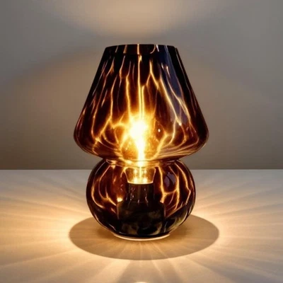 Lámpara de Setas de Vidrio, Lámpara de Escritorio de Setas con Bombilla LED, Pequeña Batería Púrpura O... Foto 1 de 4