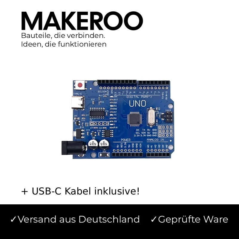 MAKEROO UNO R3 Entwicklungsboard mit ATmega328P und USB-C – Arduino IDE kompatibel