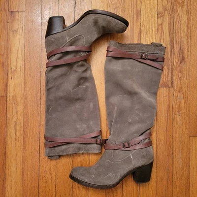 FRYE Oiled Fatigue Suede Leather Buckle Strap Tall Boots 10B JANE Boho Western - Image 1 of 4