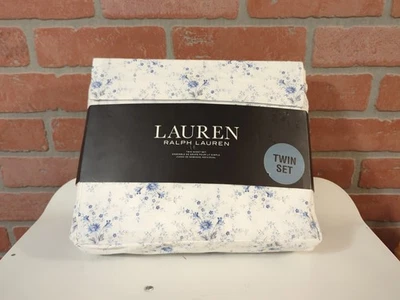 NUEVO CON ETIQUETAS RALPH LAUREN Juego de sábanas dobles 100 % algodón azul blanco cachemir Foto 1 de 3