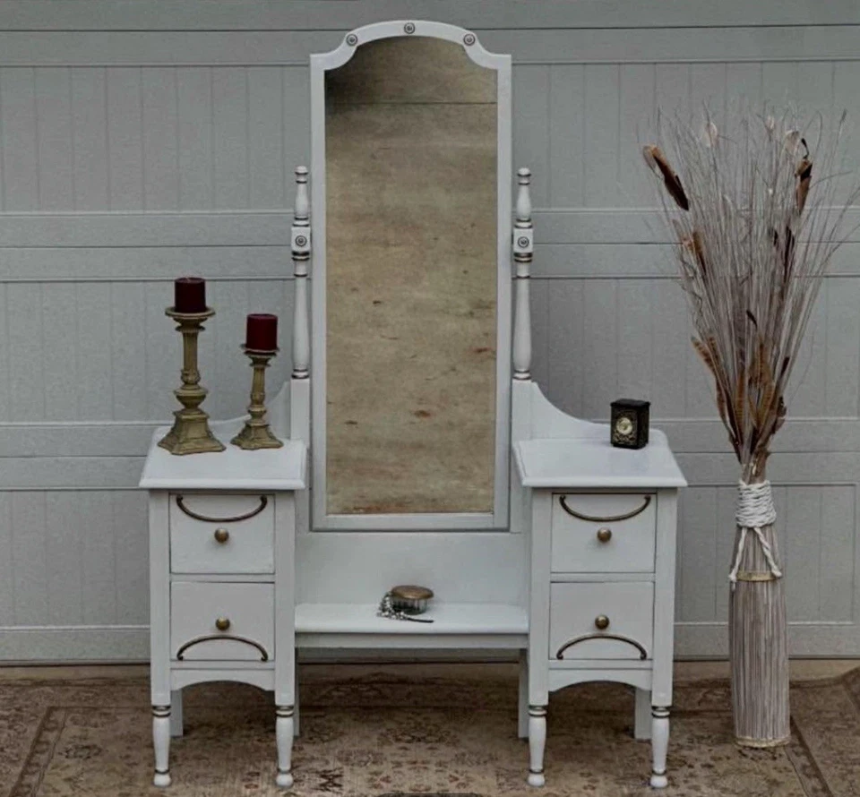 Tocador de maquillaje antiguo blanco madera maciza Foto 1 de 1