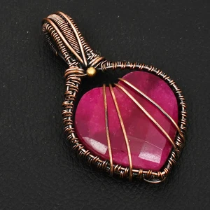 Simulated Ruby Gemstone Handmade Copper Wire Pendant Jewelry Gift 2.48" AP-87176 - Picture 1 of 1