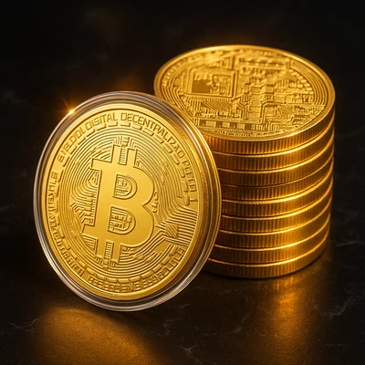 Bitcoin Münze Gold (im 6er Pack) Krypto Coin Deko Geschenk mit Schutzkapsel BTC - Bild 1 von 4