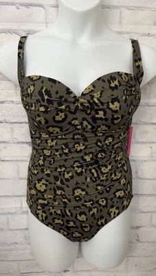 Maiô Betsey Johnson XL One Piece Bandeau fantasia estampa de leopardo animal novo - Imagem 1 de 4