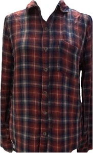 Aeropostale Damen rot blau kariert Knopfleiste Flanellhemd Large Ranch Western - Bild 1 von 19