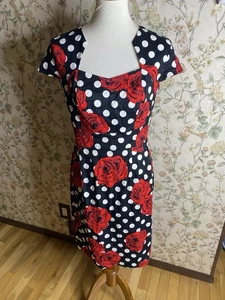 Grace Karin, 50er Jahre Retro Cocktail Polka Dot Floral Kleid Größe Medium - Bild 1 von 8