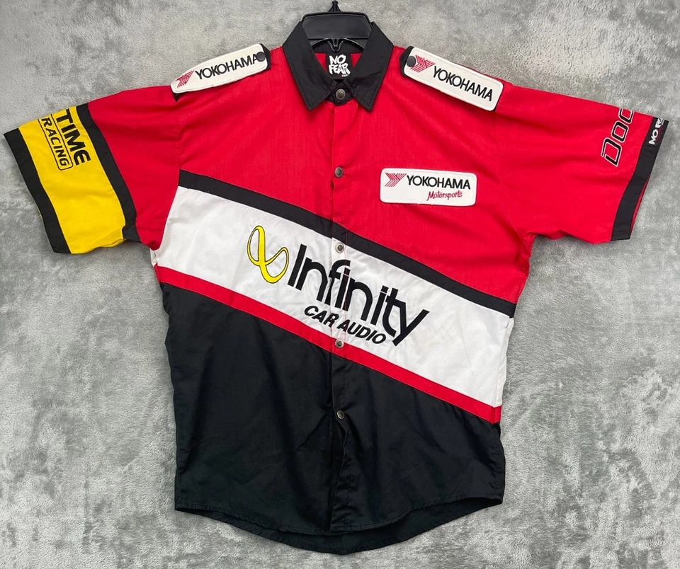 VTG No Fear Gear Men's Yokohama Patch Snap Shirt Size L Cotton Made in USA Foto 1 de 4