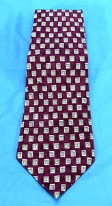 POLO RALPH LAUREN Burgundy/Gold/Multi SQUARE PRINT Handmade Silk MEN'S NECK TIE - Picture 1 of 4