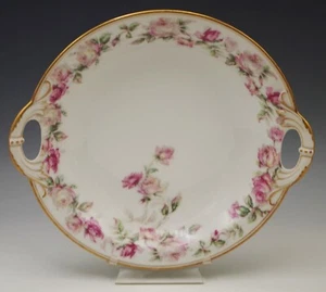 HAVILAND LIMOGES ANTIQUE SCHLEIGER 497 AMSTEL ROSES HANDLED SERVING LOW BOWL 10" - Picture 1 of 6