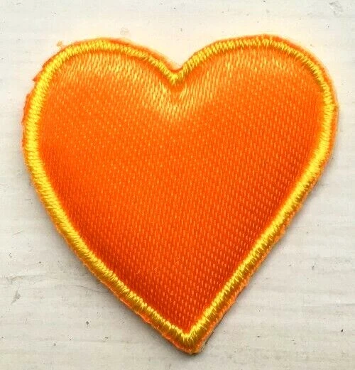 IrON ON PATCH APPLIQUE - puffed HEART 1 1/8 x 1 1/4 inch orange - Image 1 of 1