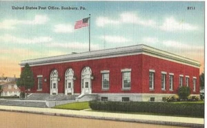 POSTKARTE - US POST OFFICE, SUNBURY, PENNSYLVANIA - LEINEN - UNBENUTZT - Bild 1 von 1
