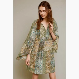 Vestido Anthropologie FLOREAT Amelie Seda Kimono Verde Abstracto Cachemira Talla 2 - Imagen 1 de 15