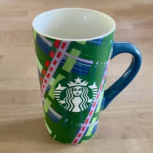 Taza de café Starbucks 2020 Holiday Christmas verde a cuadros alta de cerámica 16 oz - Imagen 1 de 4