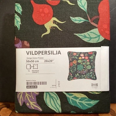 Ikea VILDPERSILJA Pillow Cushion Cover 20" x 20" Black Green Multicolor Floral - Image 1 of 2