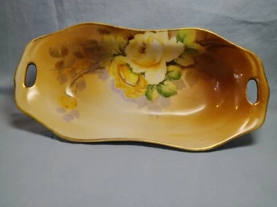 Antiguo Plato de Mantequilla Nippon Noritake, Rosas Borde Dorado Pintadas a Mano, 8" (L), Japón Foto 1 de 4