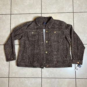 CHAPS Snake Skin Print Denim Stretch Cotton Women’s Jacket Size 2XL - Picture 1 of 14