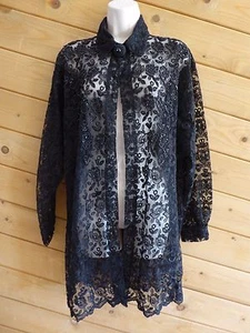 FAITH Vintage Stickerei Perlen Blumen Oversize Shirt Long Heavy Cardigan schwarz - Bild 1 von 11