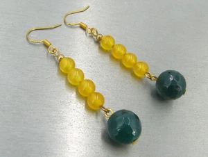 OPERHAUS gelb Jade & Smaragd Ohrringe Ohrhänger earrings 925er Silber A046 - Bild 1 von 2