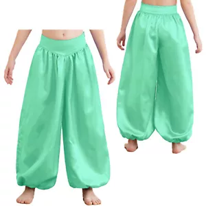 Kids Girls Dance Pants Event Trousers Wide-Leg Bloomers Satin Halloween Palazzo - Picture 1 of 78