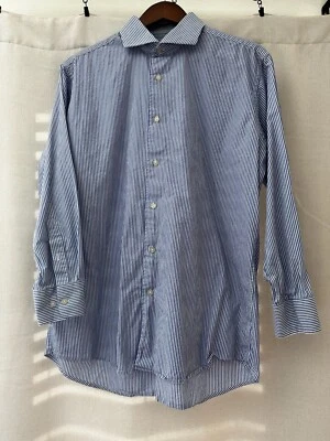 Camisa de vestir Isaac Mizrahi ajustada azul blanco a rayas 16,5 32/33 Foto 1 de 3