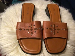 unisa brown leather jeweled slide sandals size 8 made in Spain - Picture 1 of 6
