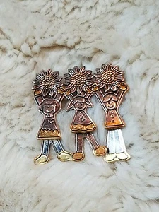 Silver Gold Tone Girls Boys Flowers Brooch Pin Pendant By Best Signed - Picture 1 of 5