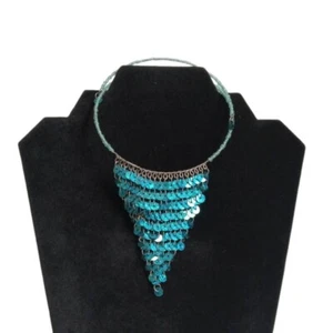 Relativity blau & silber Perlen Pailletten Latz Stil Memory Draht Halsband Halskette - Bild 1 von 9