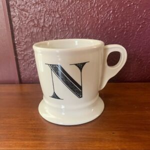 Anthropologie N Monogram Mug Initial Letter Coffee Tea Cup Shaving Style Cup