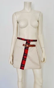 Dolce & Gabbana Wrap Mini Skirt Beige Red Tartan Wool Cotton Belt Size IT 40 S - Picture 1 of 23