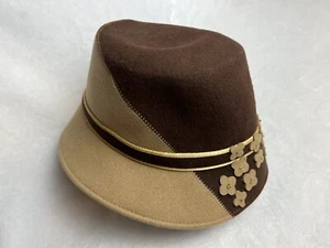 NEW Betmar New York Womens Bucket Hat Wool Brown Tan Flowers Women’s M 100% Wool - Picture 1 of 4