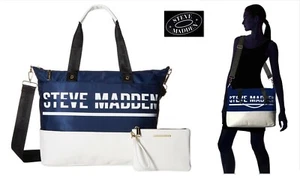 Nuevo con etiquetas Steve Madden 2 piezas Bolso de Gimnasio y Cosméticos de Lona Azul Marino y Blanco ¡Gran Fin de Semana! - Imagen 1 de 11