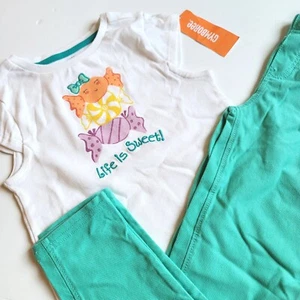 Gymboree Girls 6 Sunny Citrus Salt Water Taffy Tee & Teal light jeggings Set NWT - Picture 1 of 3