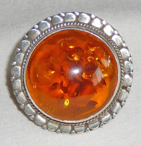 Anillo grande ámbar y plata de ley 925 adornado - Imagen 1 de 4