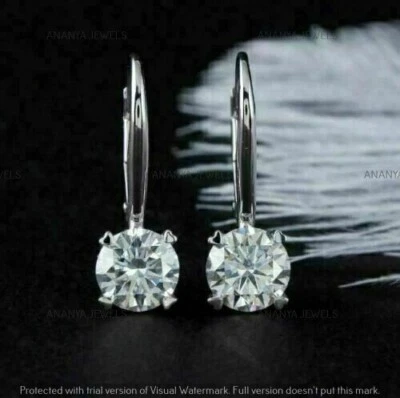 2 CT Round Lab-Created Diamond Drop/Dangle Earrings 14K White Gold Plated Silver Foto 1 de 4