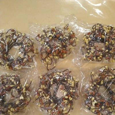 6 Taper Candle Napkin Rings Amber Coffee Pip Berry 6" Artificial Floral - Image 1 of 4