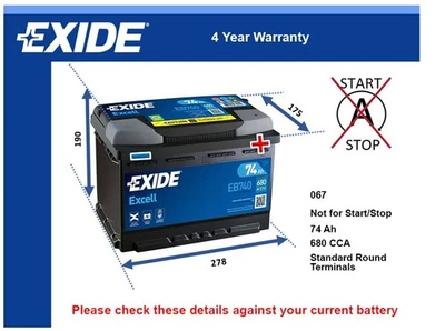 Battery fits CADILLAC ATS DEVILLE SRX STS ESCALADE BLS CTS Exide 067 New - Image 1 of 4