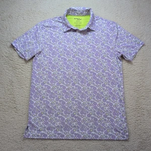 Polo de golf Birdie Bound elástico púrpura estampado floral margarita para hombre talla pequeña - Imagen 1 de 10