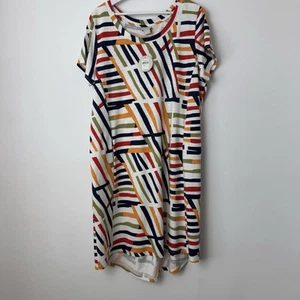 Zim & Zoe Tunic Dress Ivory Multi Cotton Jersey Pockets Holiday Size 16 - Picture 1 of 12
