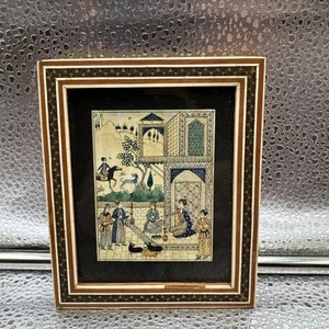 PERSIAN MINIATURE PAINTING on Paper In A Bone Inlay Frame 13 X 11 Cm - Picture 1 of 6