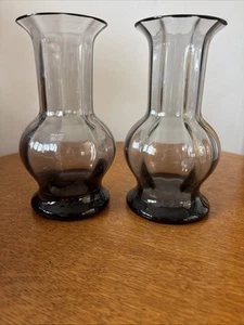 1980s Vintage FRANK THROWER Smoke Glass Vases WEDGWOOD Ming design Lead Crystal - Picture 1 of 6