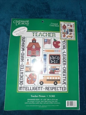 Teacher Picture 51383 Candamar Designs Counted Cross Stitch Kit School bus NEW - Image 1 of 2