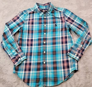 Polo Ralph Lauren Shirt Boys Small 8 Blue Multicolor Plaid Button Up Pony  - Picture 1 of 9