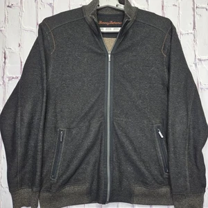 Tommy Bahama dunkelgrau/braun durchgehender Reißverschluss Herren Strick Jacke Pullover Freizeit Größe Large - Bild 1 von 10
