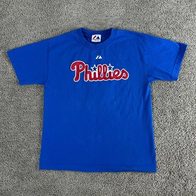 Philadelphia Phillies Shirt Boys L Blue Red MLB Baseball Majestic Ryan Howard #8 - Image 1 of 4