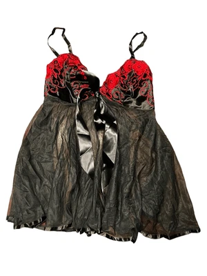 Fredricks of Hollywood Y2K lingerie sexy pura babydoll preto vermelho boudoir pequeno - Imagem 1 de 4