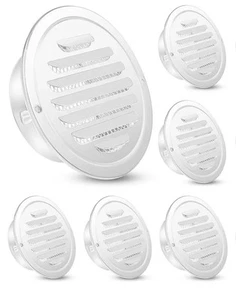 6 Lot Round 5.5 Inch Louvered White Soffit Vent Cricle Screened Grille Covers - Bild 1 von 11