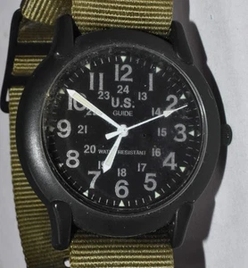 Men's US GUIDE Classic Military Style Camper Watch, Black Resin Green Nylon Band - Picture 1 of 5