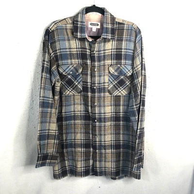 Vintage Shelter Bay Shirt Men MT Medium Tall Blue Brown Plaid Wool Blend Shacket - Image 1 of 4