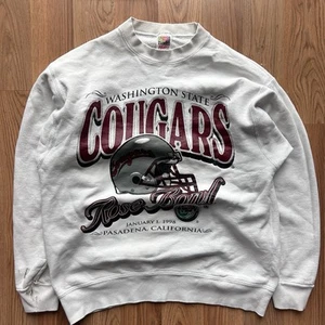 90s-1998 Vtg WSU Cougars Rose bowl Baggy-fit White Crew Neck Sweat-shirt (L) - Picture 1 of 9