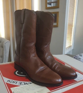 JUSTIN HERREN BRAUN LEDER COWBOY STIEFEL, GRÖSSE 7D - Bild 1 von 5